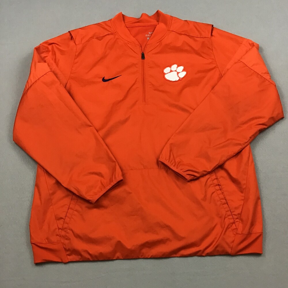 Clemson Tigers Jacket Men Large Orange Nike 1/4 Zip Windbreake Paw Logo NCAA L *